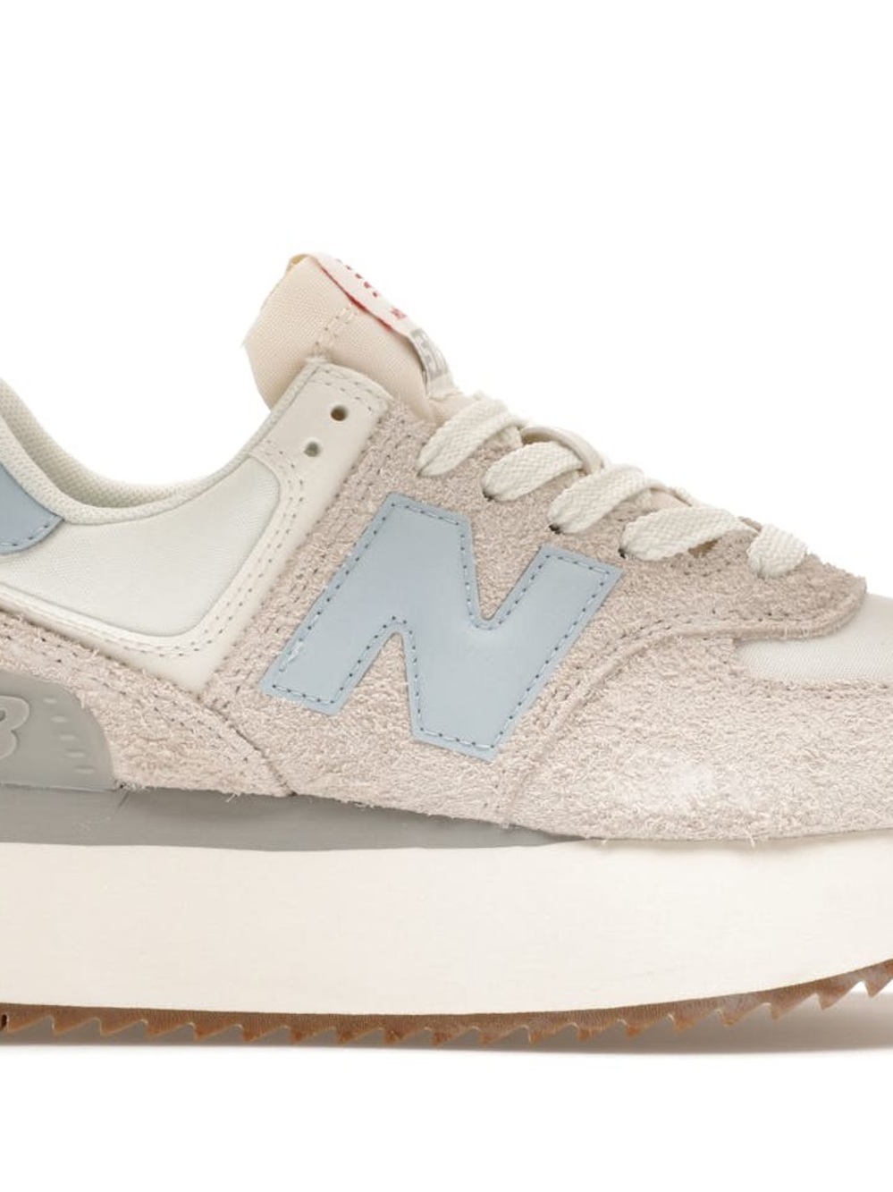 New Balance Cream Suede Sneaker with Pale Blue 'N'